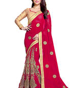 crimson embroidered georgette saree With Blouse
