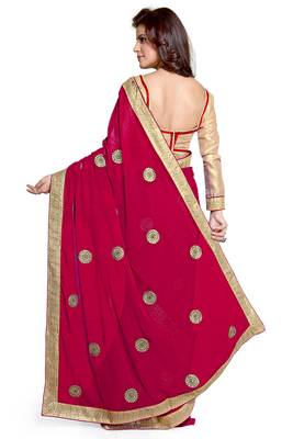 crimson embroidered georgette saree With Blouse 3