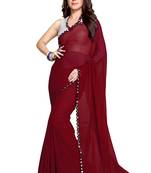 maroon plain georgette saree With Blouse