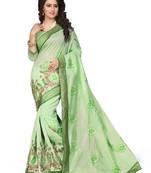 green embroidered chanderi silk saree With Blouse