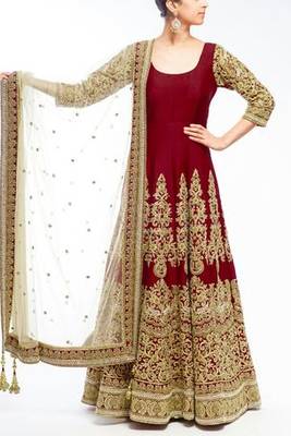 Maroon georgette embroidered semi stitched salwar with dupatta 1