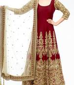 Maroon georgette embroidered semi stitched salwar with dupatta