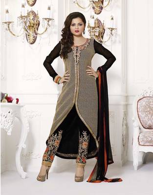 Black embroidered georgette unstitched salwar with dupatta 1