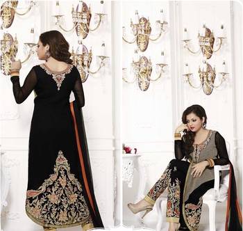 Black embroidered georgette unstitched salwar with dupatta 2