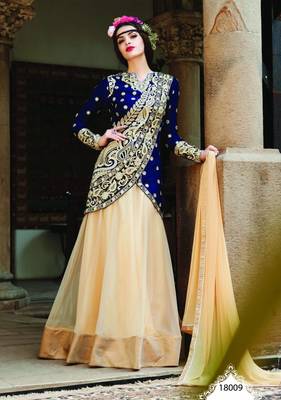 Blue embroidered georgette unstitched salwar with dupatta 1