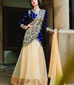 Blue embroidered georgette unstitched salwar with dupatta