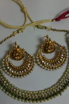  Designer Ram Leela Kundan Earrings with Green colour Necklace set