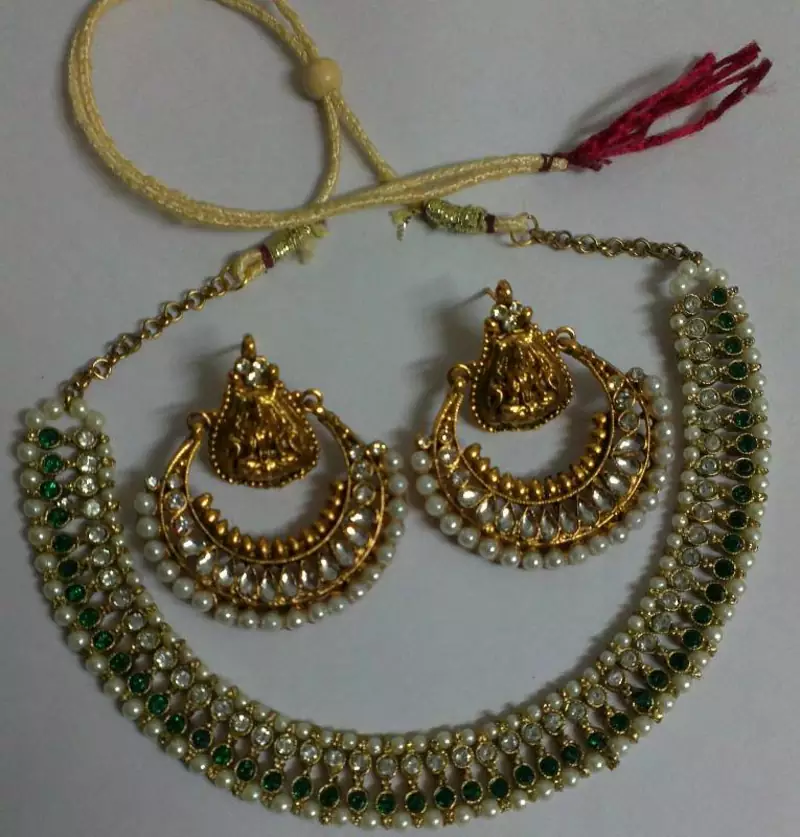  Designer Ram Leela Kundan Earrings with Green colour Necklace set