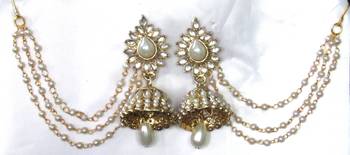 White Pearl Jhumka With Pearl Ear chian Earring 2