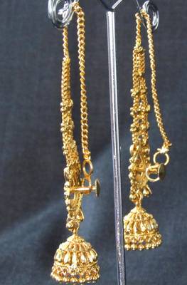 Wedding Golden Jhumka Chain Earring 2