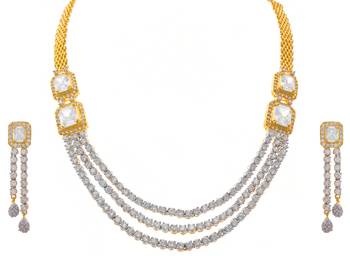 JFL- Ethnic Fusion One Gram Gold Plated Cz American Diamond Designer Necklace Set  1