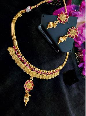 Pink Agate Gold Plated Necklace Sets 1