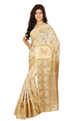 Chikoo woven tussar_silk saree With Blouse 1