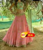 Pink embroidered georgette unstitched lehenga choli