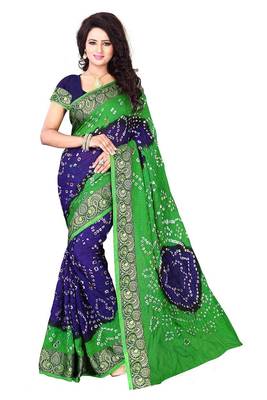 parrot green hand woven bandhani saree With blouse 1
