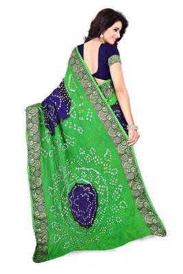 parrot green hand woven bandhani saree With blouse 2