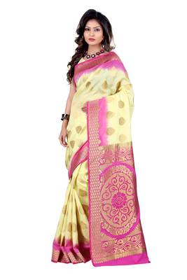 yellow woven art silk saree with blouse 1