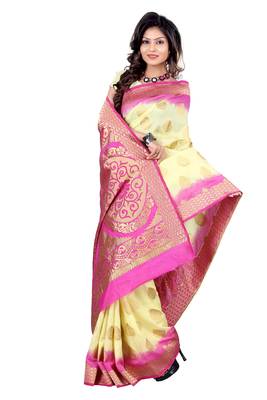 yellow woven art silk saree with blouse 2