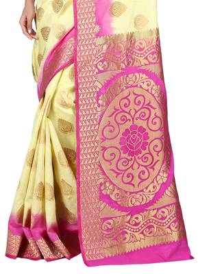 yellow woven art silk saree with blouse 3