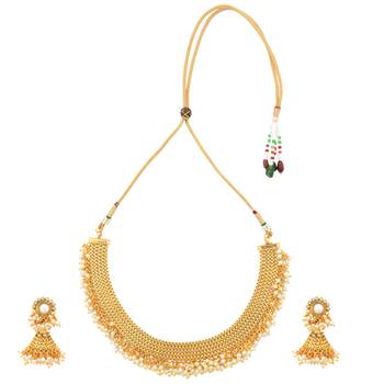 South indian style chandni pearls golden adiva copper bridal necklace set 2