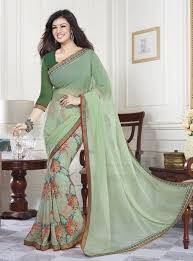 Green Printed Georgette Saree With Blouse 1