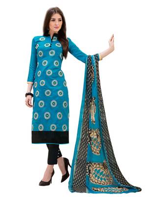 Blue chanderi embroidered unstitched salwar with dupatta 1