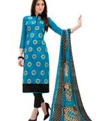 Blue chanderi embroidered unstitched salwar with dupatta