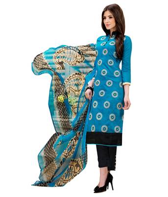 Blue chanderi embroidered unstitched salwar with dupatta 2