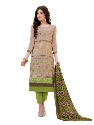 Grey chanderi embroidered unstitched salwar with dupatta 1