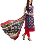 Blue chanderi embroidered unstitched salwar with dupatta