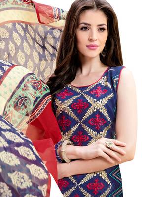 Blue chanderi embroidered unstitched salwar with dupatta 2