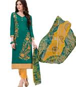 Green chanderi embroidered unstitched salwar with dupatta