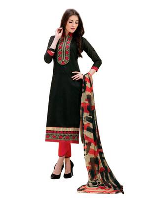 Black chanderi embroidered unstitched salwar with dupatta 1