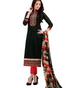 Black chanderi embroidered unstitched salwar with dupatta