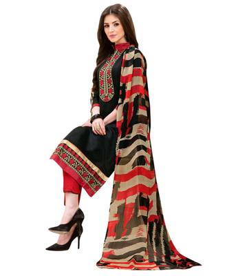 Black chanderi embroidered unstitched salwar with dupatta 2