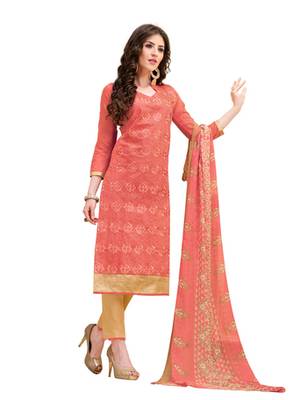 Orange chanderi embroidered unstitched salwar with dupatta 1