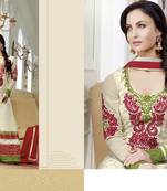 Cream Red embroidered anarkali suit
