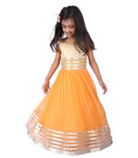 Orange & Gold Plain Net Kids Frocks
