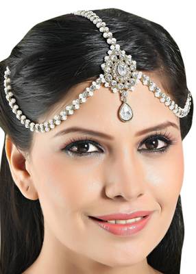 Traditional Design Matha Patti For Wedding Gold Finishing With Pearl And Stone In White 1