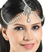 Traditional Design Matha Patti For Wedding Gold Finishing With Pearl And Stone In White