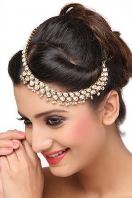 Hair Styling Designer Matha Patti For Wedding Gold Finishing In White 1