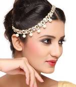 Classic Fashion Design Matha Patti For Wedding Gold Finishing With Pearl And Stone In White