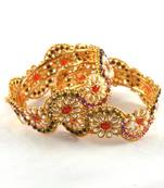 Hm Gold Platted Polki Meenakari Skrew System  Bangles