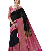 Black and Pink Woven Kanchipuram Spun Silk Saree With Unstitched Blouse