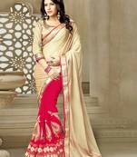 Beige embroidered georgette saree With Blouse