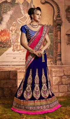 Blue embroidered velvet saree with blouse 1