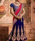 Blue embroidered velvet saree with blouse