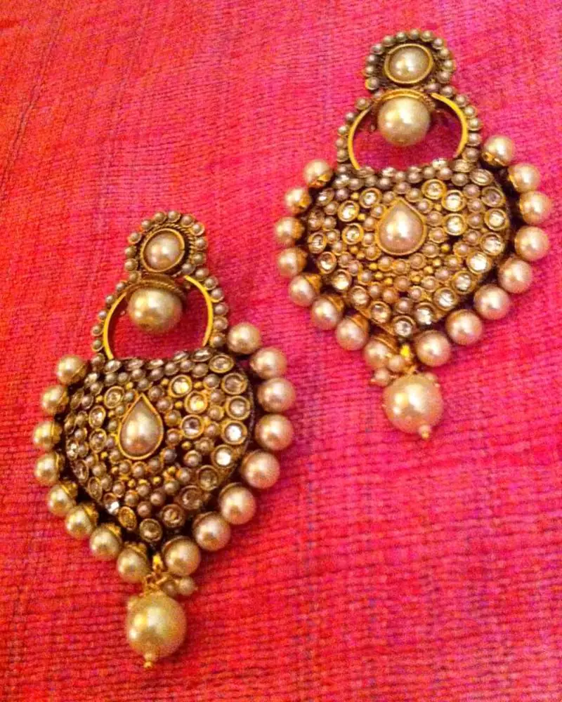Royal antique really ethnic pearl polki Mughal Rajputana ADIVA earringPSEAZ003WH j40w