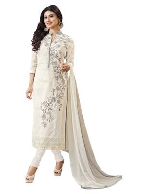 White embroidered cotton unstitched salwar with dupatta 1