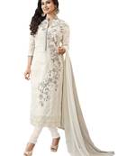 White embroidered cotton unstitched salwar with dupatta